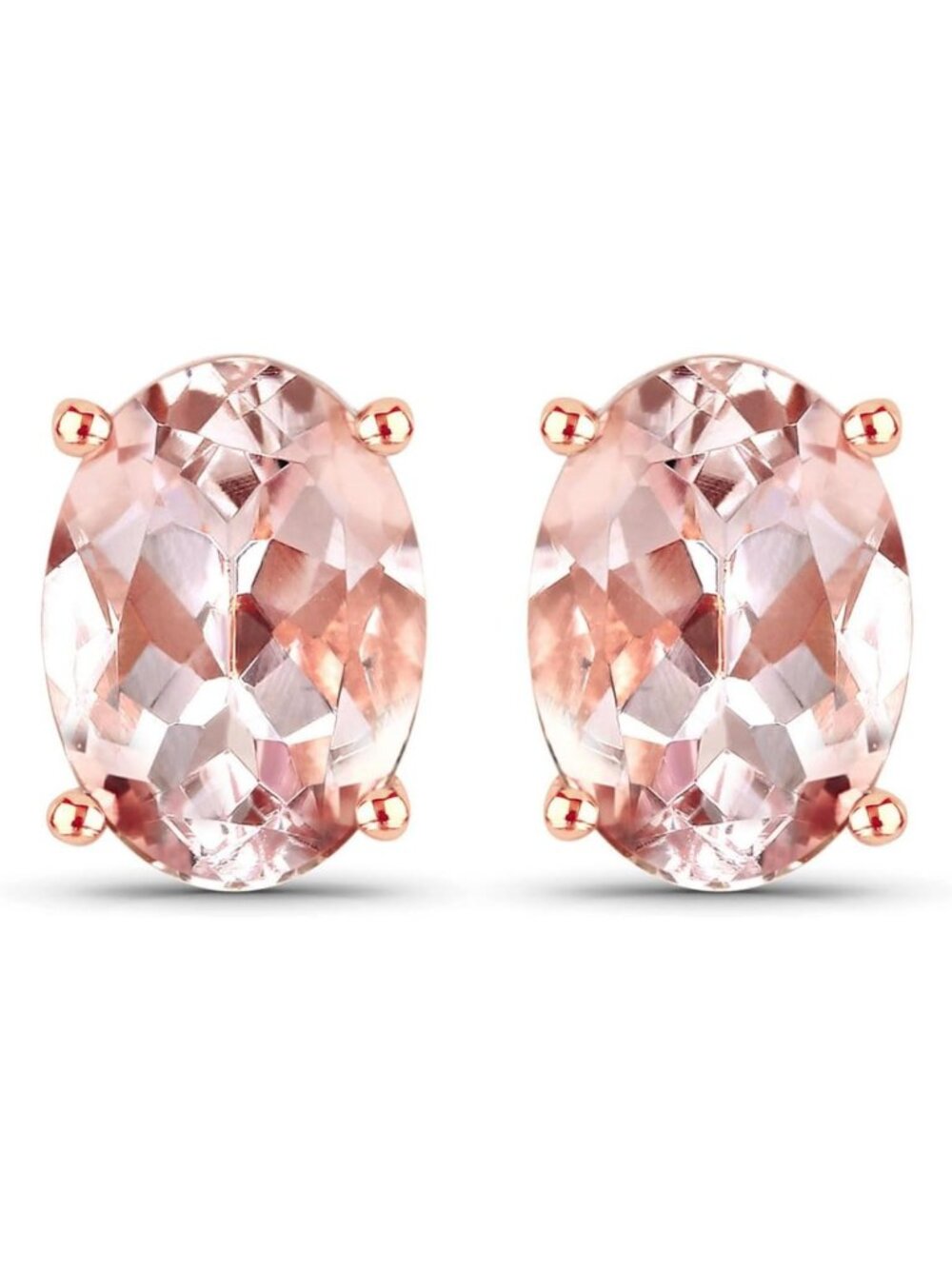 Elegant Peach Morganite Oval Cut Stud Earrings in 925 Sterling Silver, Rose Gold